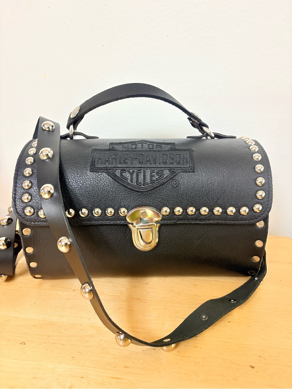 Harley-Davidson Black Studded Barrel Crossbody Bag